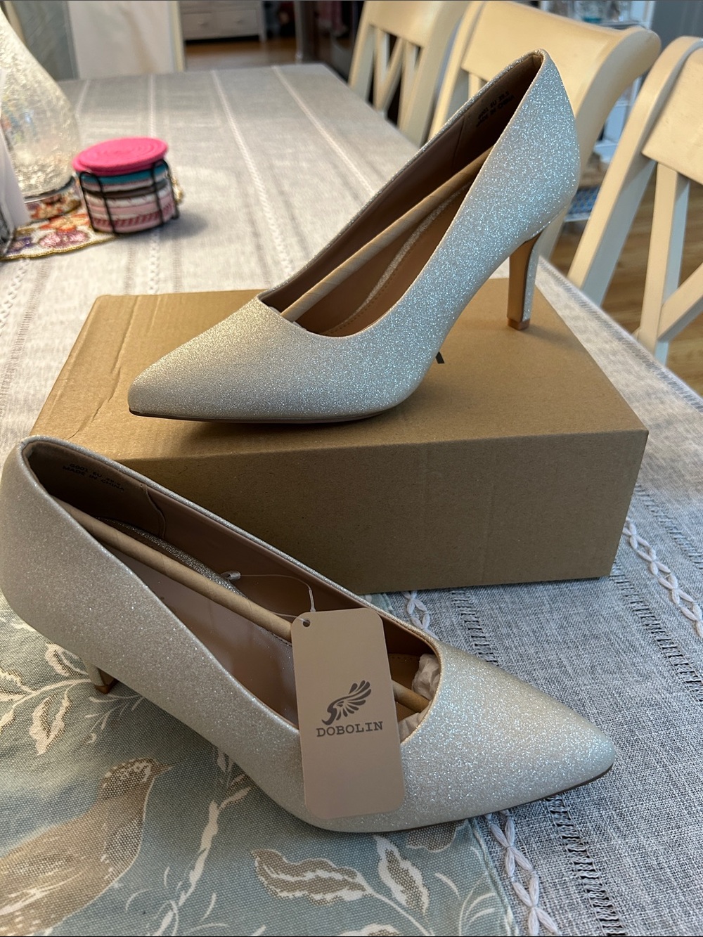 Women's Glitter Pointed-Toe Heels in Champagne